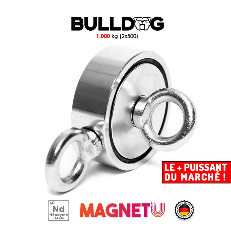 Aimant néodyme Bulldog 1000 kg (2 x 500 kg) - Loisirs Détections