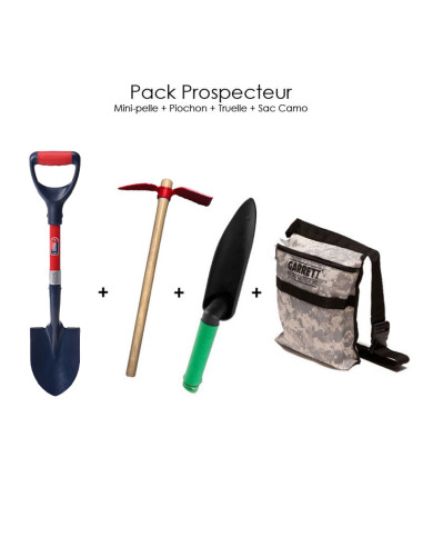 Pack Prospecteur avec Mini pelle, Piochon, Sac Camo et Truelle