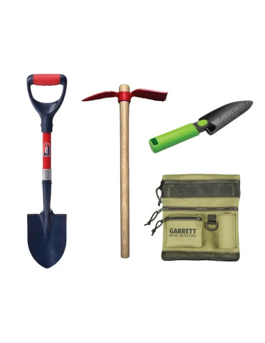 Pack Prospecteur avec Mini pelle, Piochon, Sac Camo et Truelle